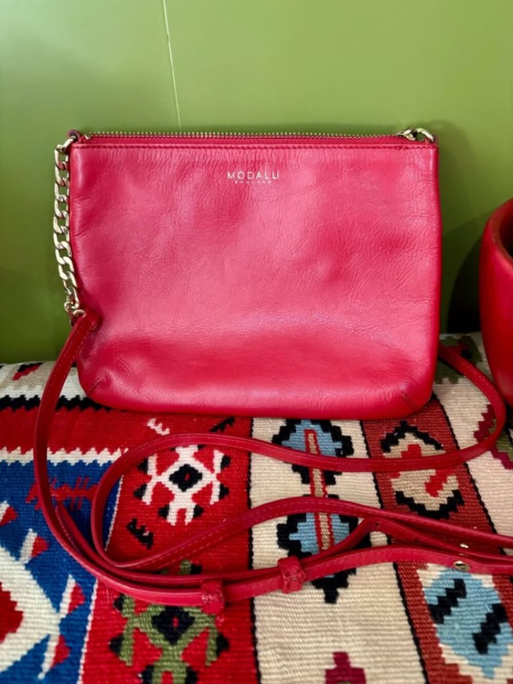 Modalu, England Red Leather Crossbody Purse